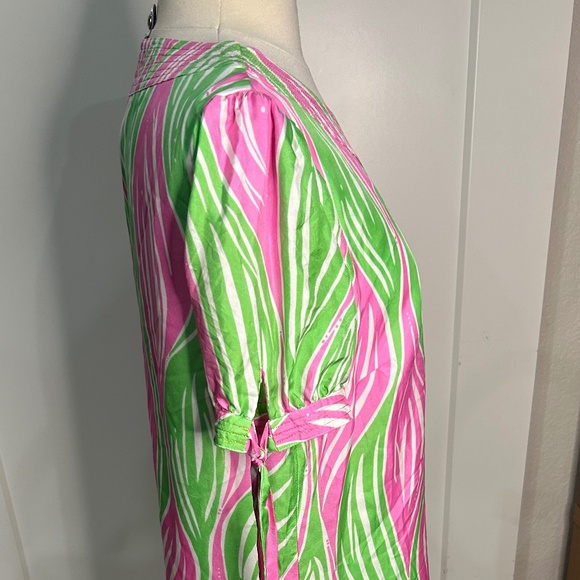 Lilly Pulitzer Silk Dress Size 12 Pink And Green Leaf Print - Picture 2 of 6